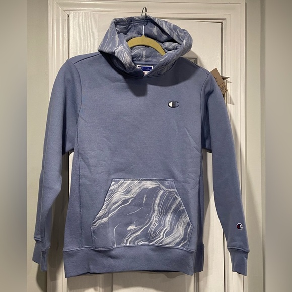 NWT Champion Size M Dusty Blue Marble Flow Recerse Weave Hoodie Kangaroo Pocket - Picture 1 of 14